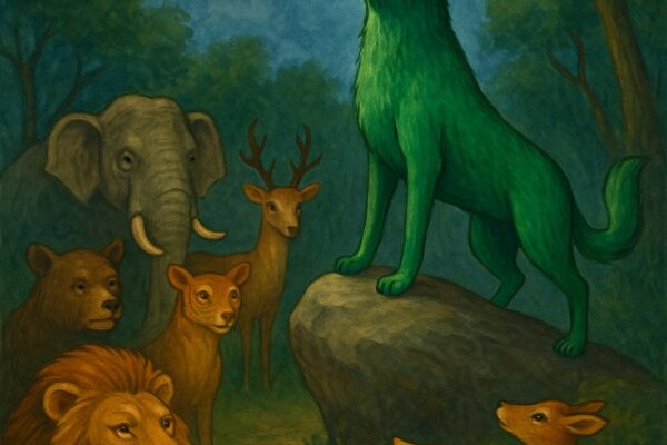 हरे रंग का सियार जंगल में राजा के रूप में खड़ा