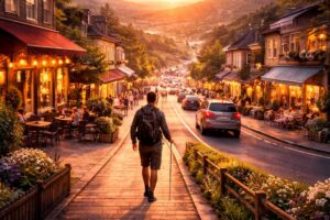 जीवन की अनवरत यात्रा का प्रतीक – शहर के रास्ते पर चलता एक यात्री