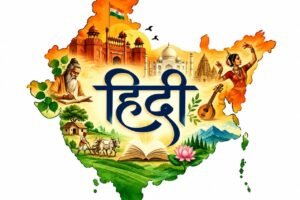भारत के मानचित्र में हिंदी और भारतीय संस्कृति की झलक
